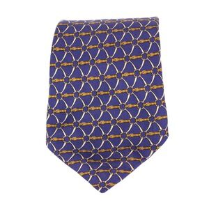 Hermes Paris Mens Short 52" Blue Horsebit Equestrian 100% Silk Neck Tie 953 IA